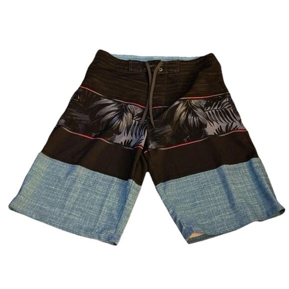 Burnside Men's Swim Trunks Blue Gray Board Shorts Back Zip Hawaiian Size 30 - Picture 1 of 6